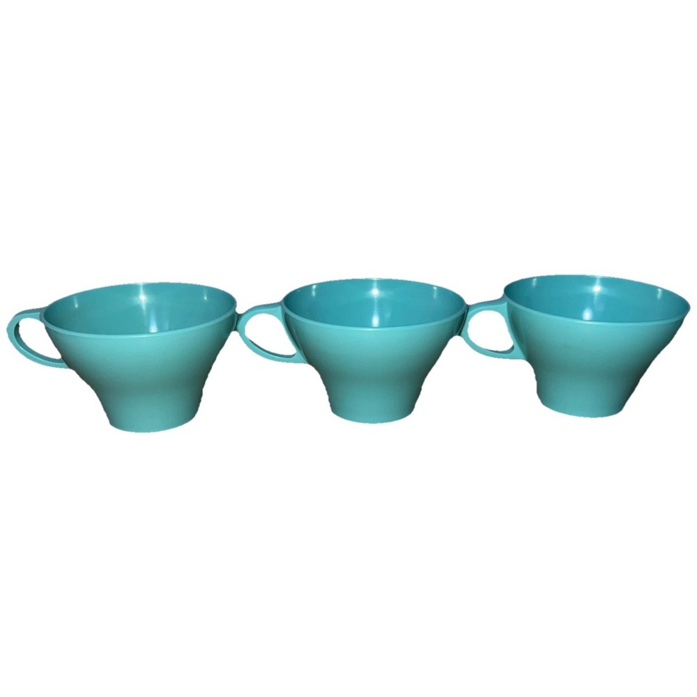 Vintage Melmac Melamine Tea Cups Blue Turquoise Set Of 3 - Picture 4 of 10
